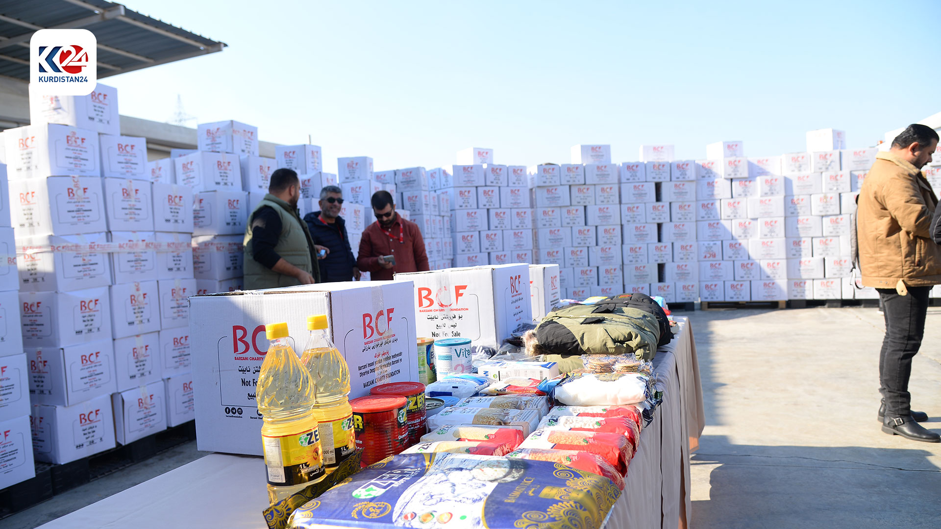 Boxes of humanitarian aid ready for shipment to Borg El Arab Airport, Nov. 22, 2023. (Photo: Kurdistan 24) 