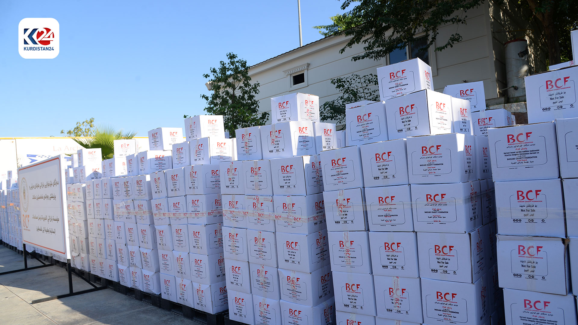 Boxes of humanitarian aid ready for shipment to Borg El Arab Airport, Nov. 22, 2023. (Photo: Kurdistan 24) 