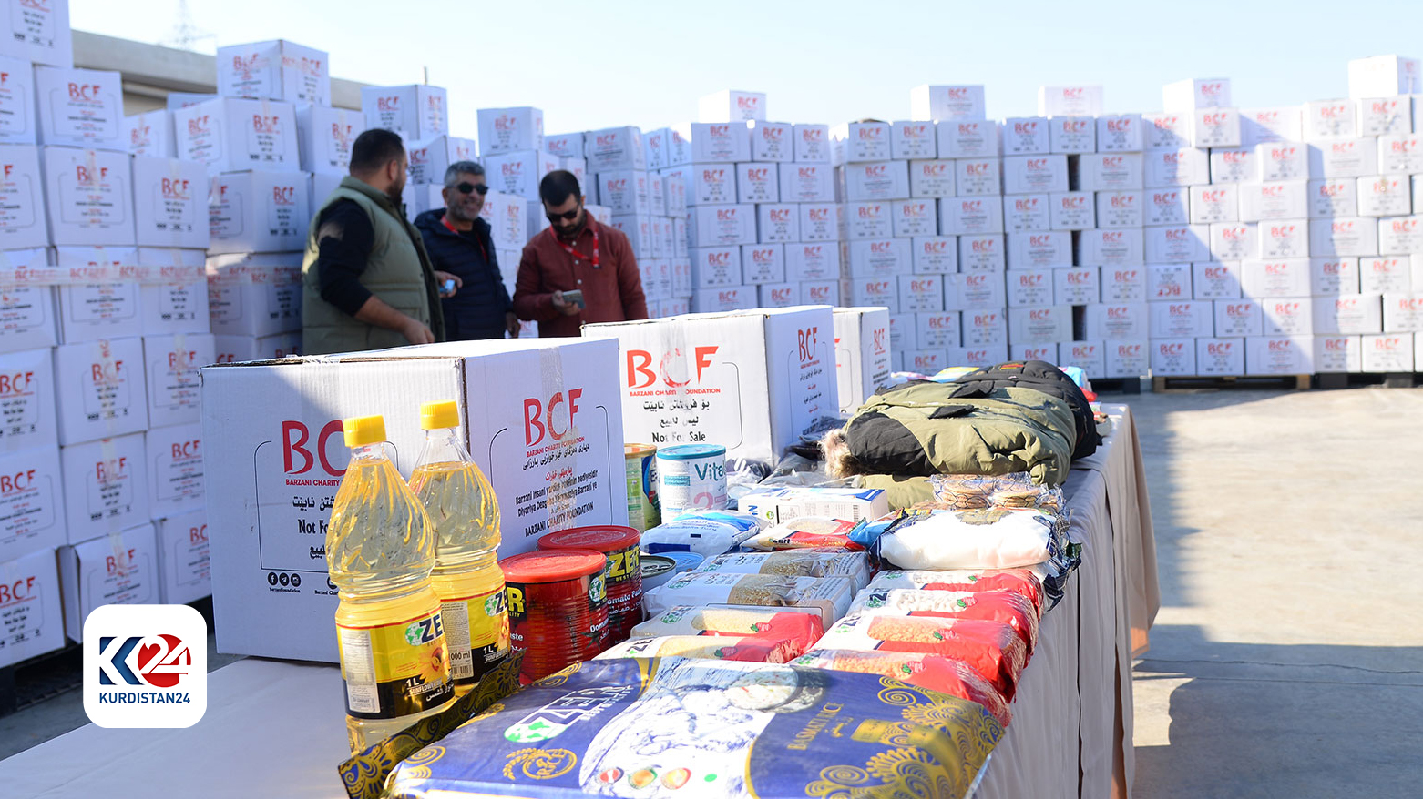 Boxes of humanitarian aid ready for shipment to Borg El Arab Airport, Nov. 22, 2023. (Photo: Kurdistan 24)
