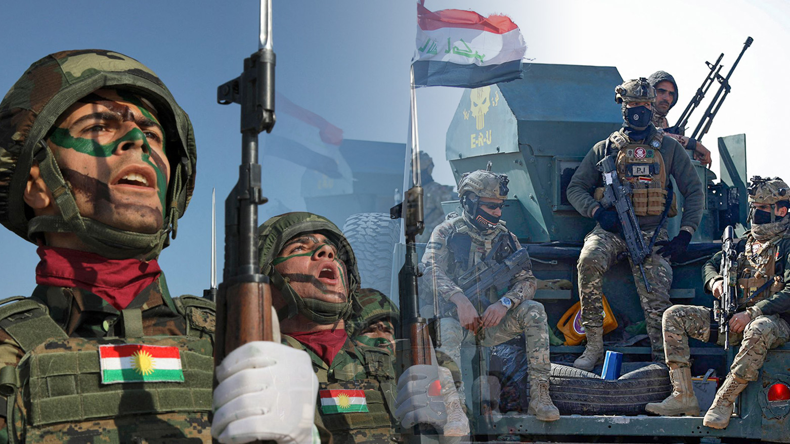 Combined photo of members of Peshmerga forces (left) and Iraqi Rapid Response Unit. (Photo: Safin Hamed, Ahmad Al-Rubaye/AFP)