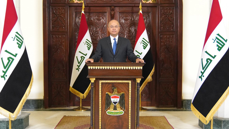 Iraqi President Barham Salih is pictured during his televised speech on the eve of Oct. 10 elections in Baghdad, Oct. 9, 2021. (Photo: Iraqi Presidency Website)