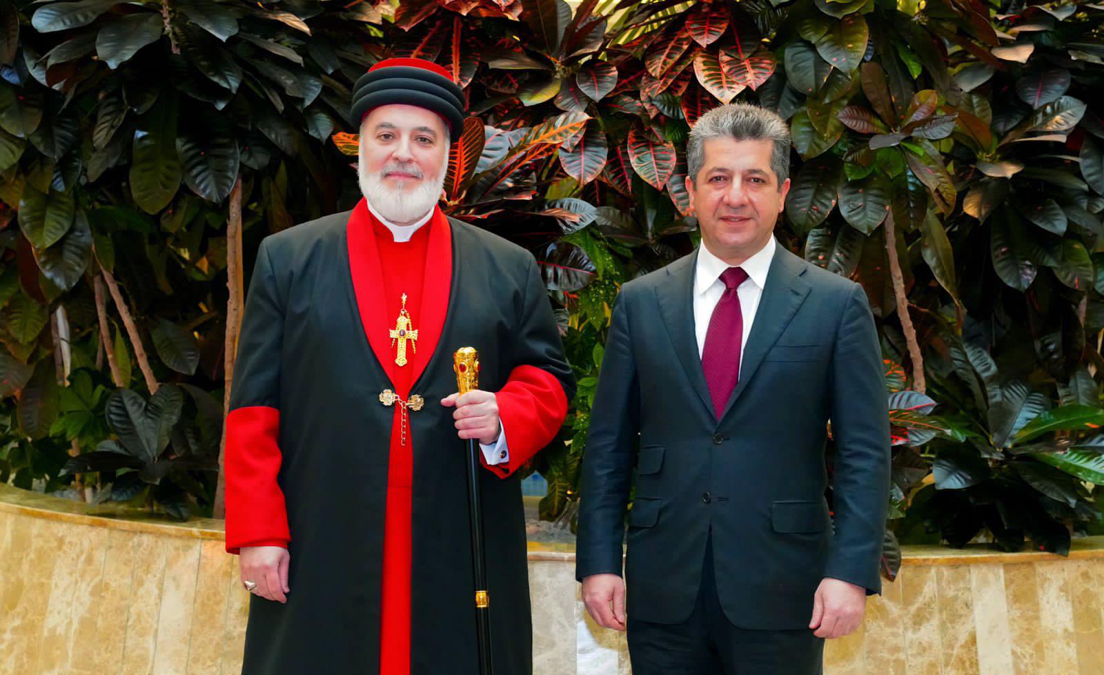 Kurdistan Region Prime Minister Masrour Barzani (R) and his holiness Mar Awa Royel, Patriarch of the Assyrian Church of the East ahead of a meeting in Erbil on Oct. 16, 2021. (Photo: PM's Office)