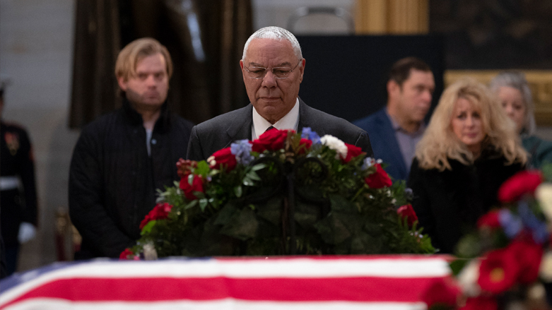 Former US Secretary of State Colin Powell pays his respects as the remains of former US President George H. W. Bush lie in state at the US Capitol rotunda in Washington, DC, Dec. 4, 2018. (Photo: Alex Edelman/AFP)
