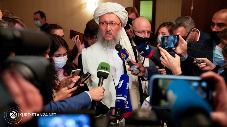 Head of the Taliban delegation, deputy prime minister Abdul Salam Hanafi speaks to the media during an international conference on Afghanistan in Moscow, Oct. 20, 2021. (Photo: Alexander Zemlianichenko /POOL/ AFP)