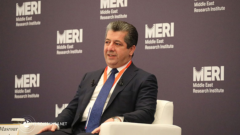 Kurdistan Region Prime Minister Masrour Barzani speaks at MERI Forum 2021 in Erbil. (Photo: Kurdistan 24)