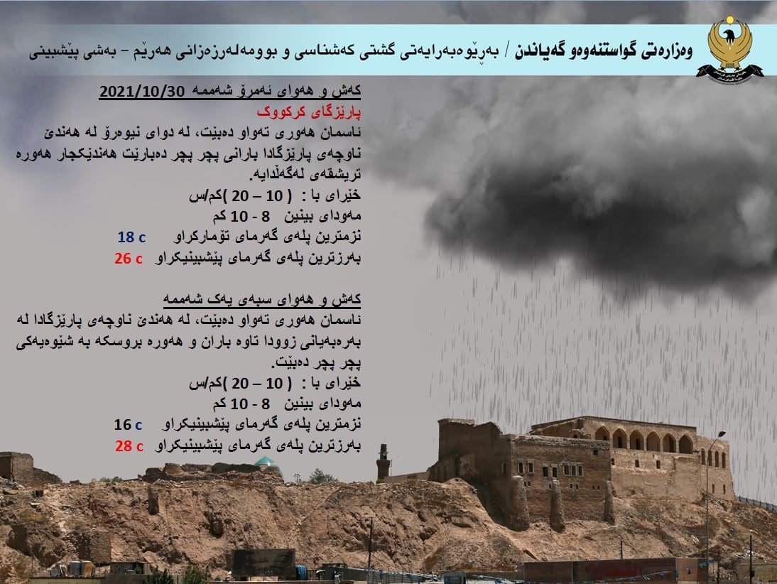 كەشوھەوای ئەمڕۆ و سبەی كەركووك