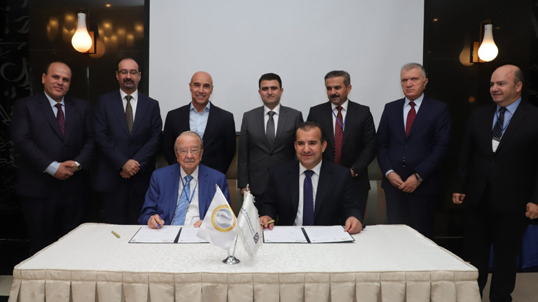 Kurdish and Jordanian business leaders pose for a photo during a signing ceremony of an agreement establishing joint business council between Amman and Erbil, Oct. 1, 2022. (Photo:  Fuad Al-Majali/Twitter)