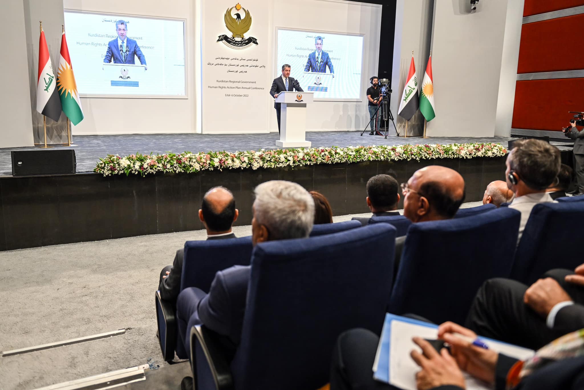 Kurdistan Region Prime Minister Masrour Barzani speaks during the Regional Plan for Human Rights Conference in Erbil, Oct. 6, 2022. (Photo: KRG)