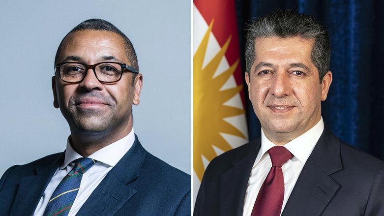 Profile photos of Kurdistan Region Prime Minister Masrour Barzani (right) and UK Minister of State for the Middle East and North Africa James Cleverly. (Photo: Kurdistan 24)