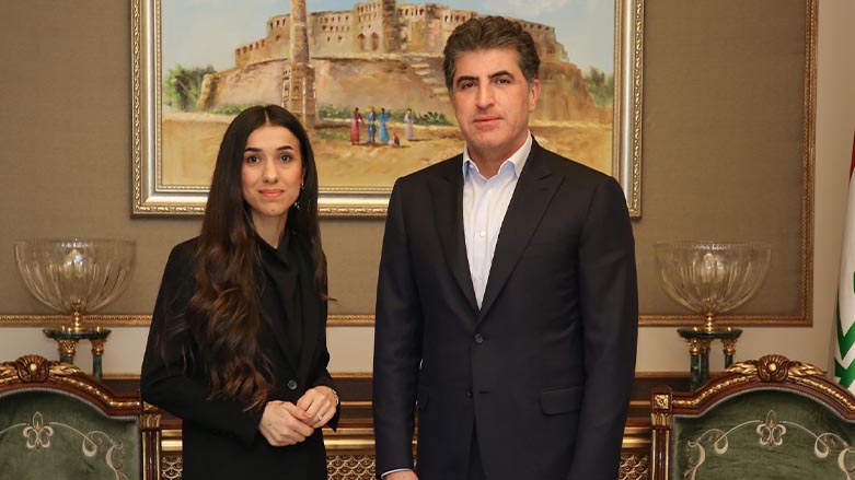 Kurdistan Region President Nechirvan Barzani (right) posing for a photo with renowned Yezidi activist and Nobel Peace Prize laureate in Erbil, Oct. 11, 2022. (Photo: Nechirvan Barzani/Twitter)