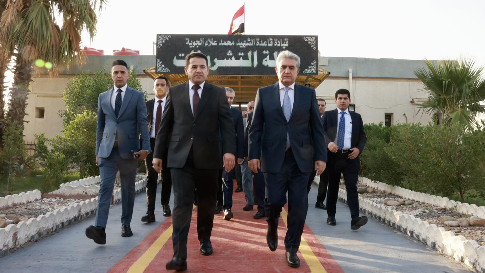 KRG Minister of Interior Reber Ahmed (right) walking alongside Iraqi Minister of Interior Qasim Al-Araji at Mohammed Alaa Air Base in Baghdad, Oct. 1, 2023. (Photo: Iraqi Security Advisory)