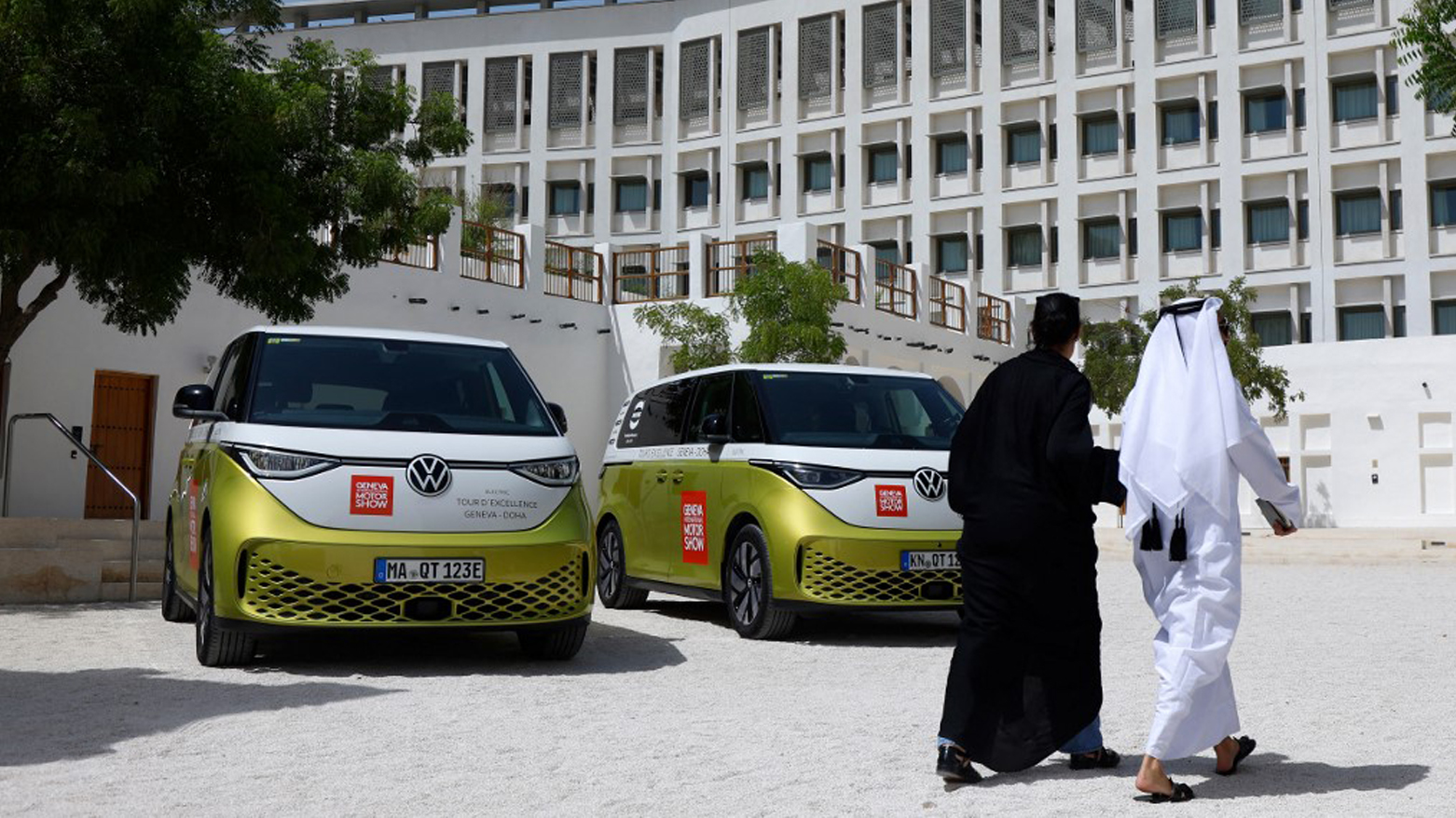 Swissled team drives electric vans from Geneva to Doha