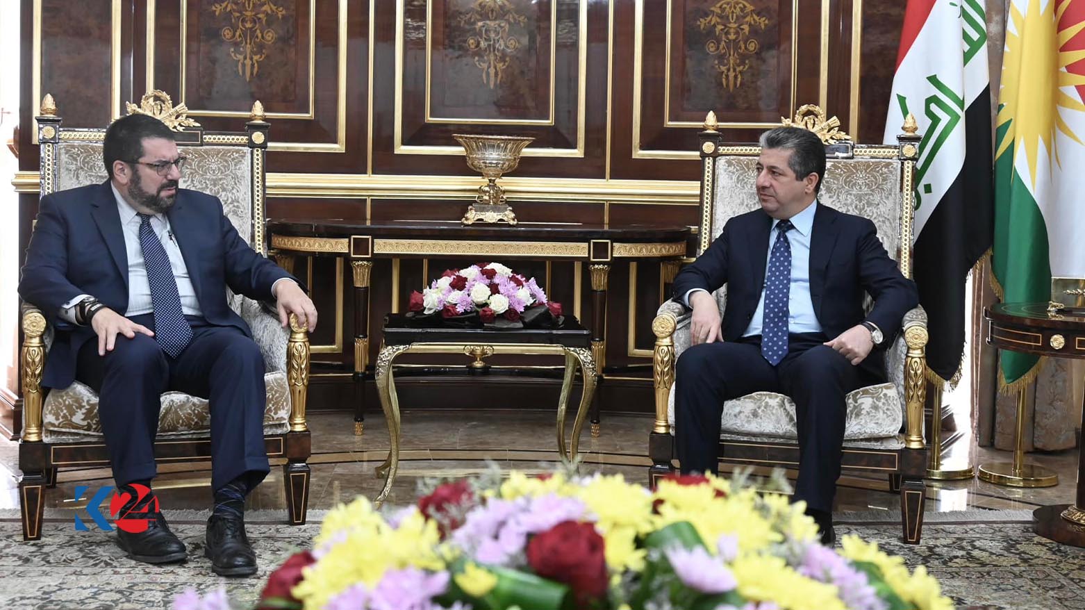 Kurdistan Region Prime Minister Masrour Barzani (right) during his meeting with David Burger, Deputy Chief of Mission at the Embassy of the US in Baghdad, Oct. 4, 2023. (Photo: KRG)