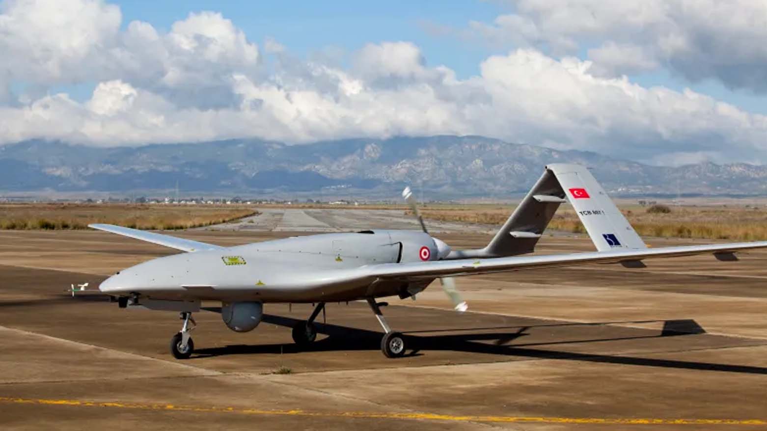 The Turkish-made Bayraktar TB2 drone is pictured at Gecitkale military airbase near Famagusta in Northern Cyprus, Dec. 16, 2019. (Photo: Birol Bebek/AFP)