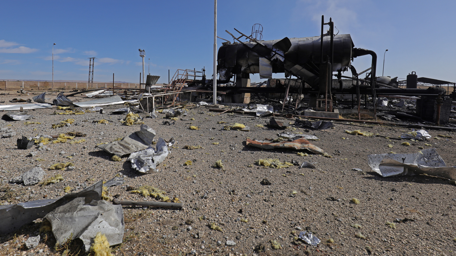 This picture shows the aftermath of a Turkish strike on the Babasi oil facility in the countryside of al-Qahtaniya in Syria's Kurdish-controlled northeastern Hasakeh province on Oct. 6, 2023 (Photo: Delil souleiman/AFP)