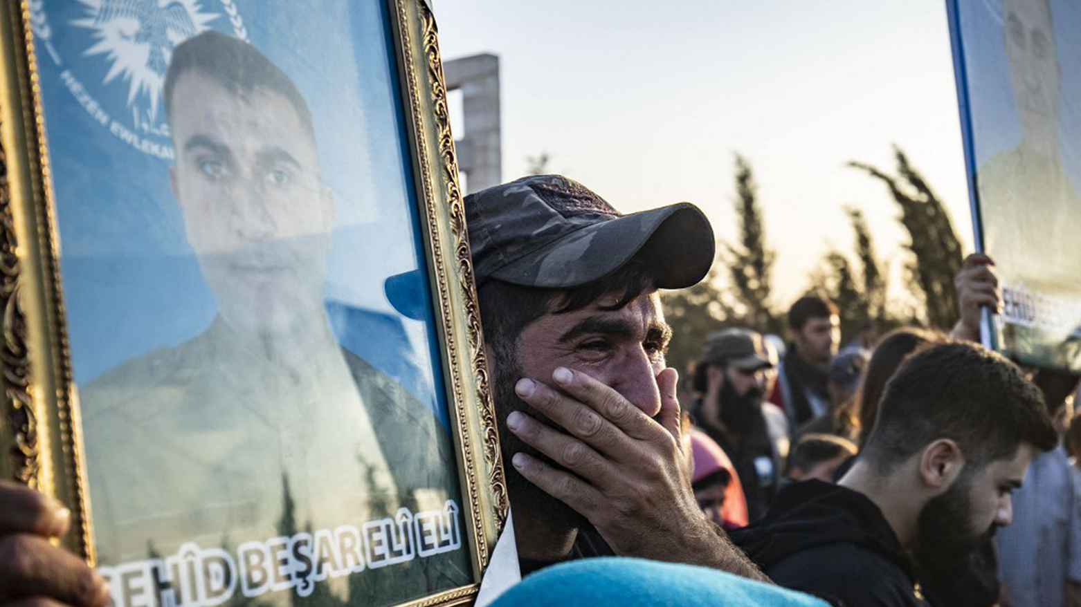 A man reacts during the funeral of members of the Kurdish Asayish security forces, killed a day earlier in a Turkish drone strike in Amuda, in the northeastern Syrian Hasakah , Oct. 7, 2023. (Photo: Delil Souleiman/AFP)