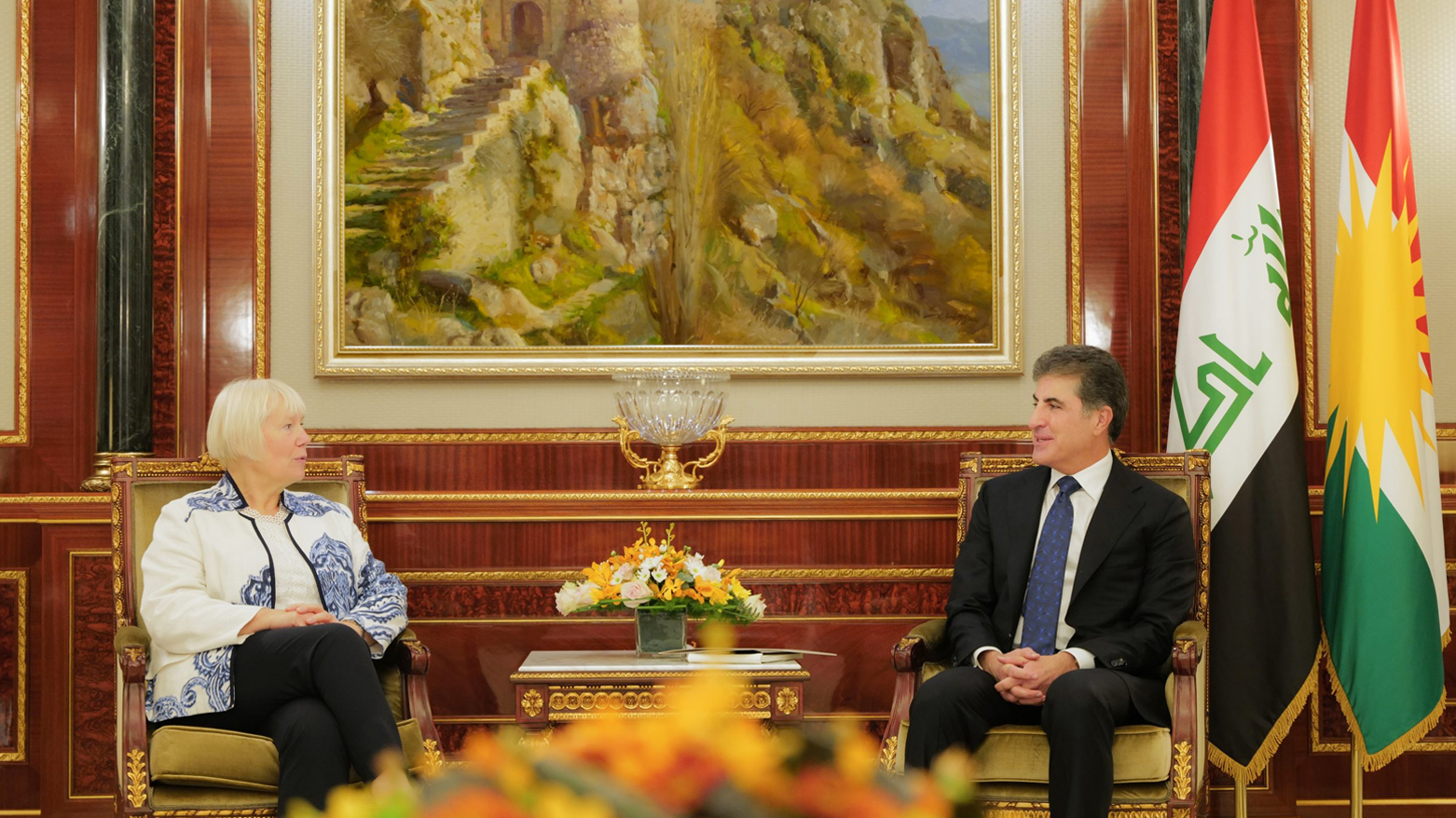 Kurdistan Region President Nechirvan Barzani (right) is pictured during his meeting with the newly inaugurated German Ambassador to Iraq Christiane Hohmann in Erbil, Sept. 9, 2023. (Photo: Kurdistan Region Presidency)