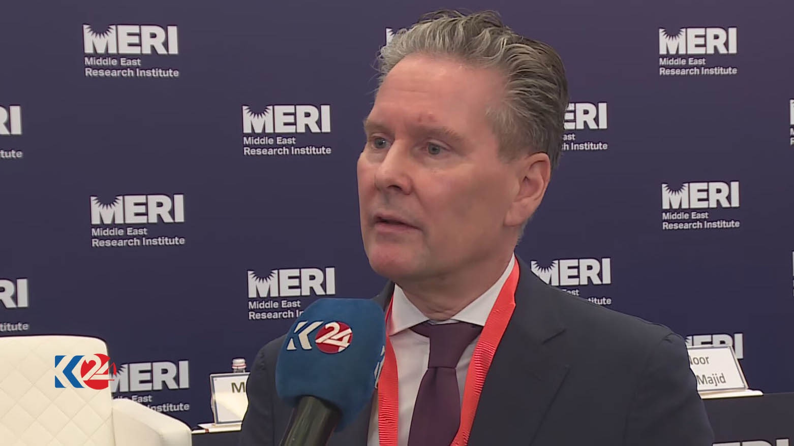 Dutch Ambassador Hans Sandee speaks to Kurdistan 24 on the sidelines of the MERI forum, Oct. 11. 2023 (Photo: Kurdistan 24).