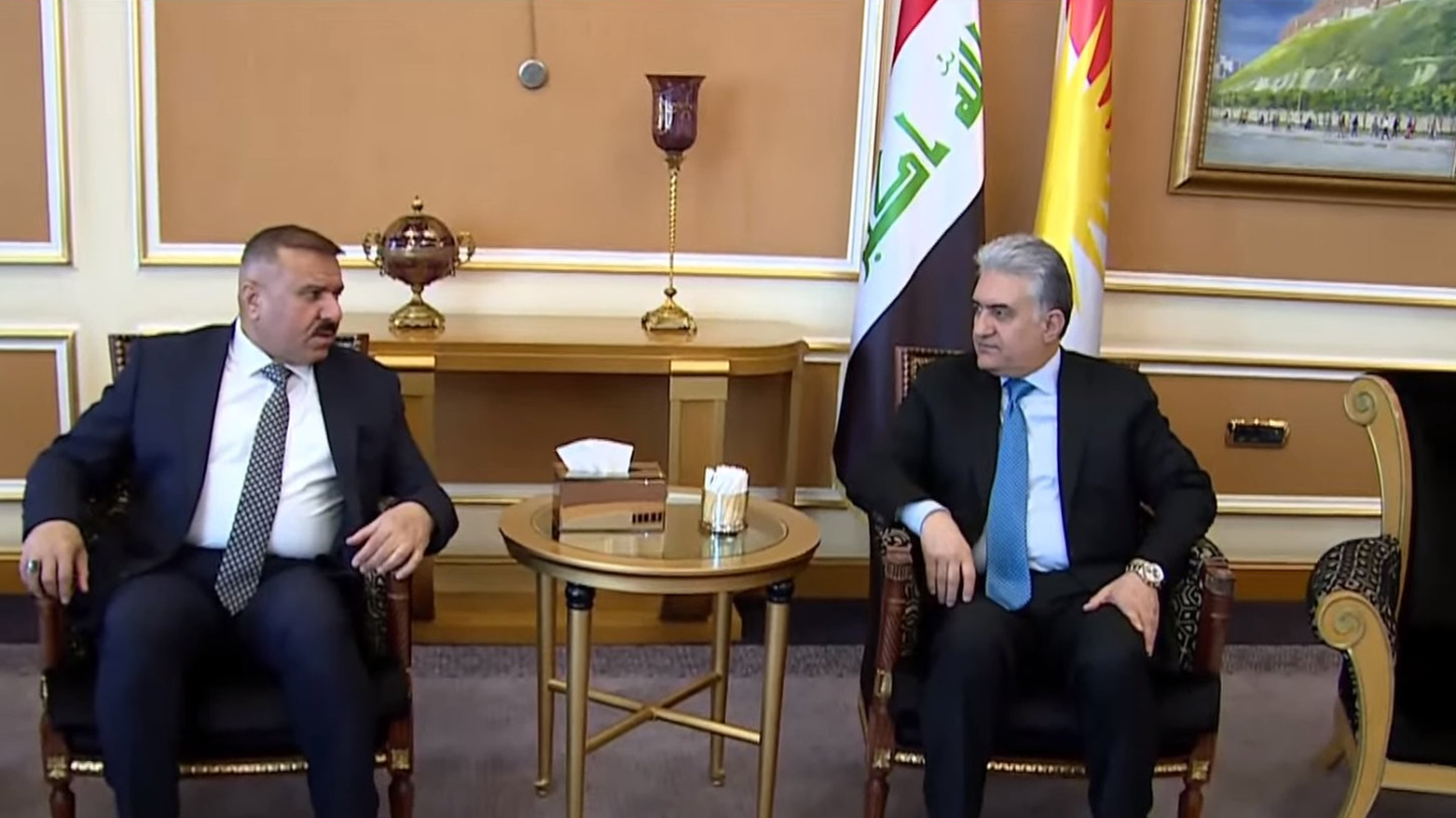 KRG Minister of Interior Reber Ahmed (right) during his meeting with Iraqi Minister of Interior Abdul Amir al-Shammari in Erbil, Oct. 15, 2023. (Photo: Kurdistan 24)