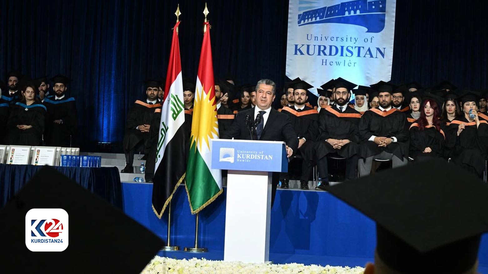 Prime Minister Masrour Barzani on Thursday delivered a commencement speech to the class of 2023 at the University of Kurdistan - Hawler, Oct 20, 2023 (Photo: KRG)