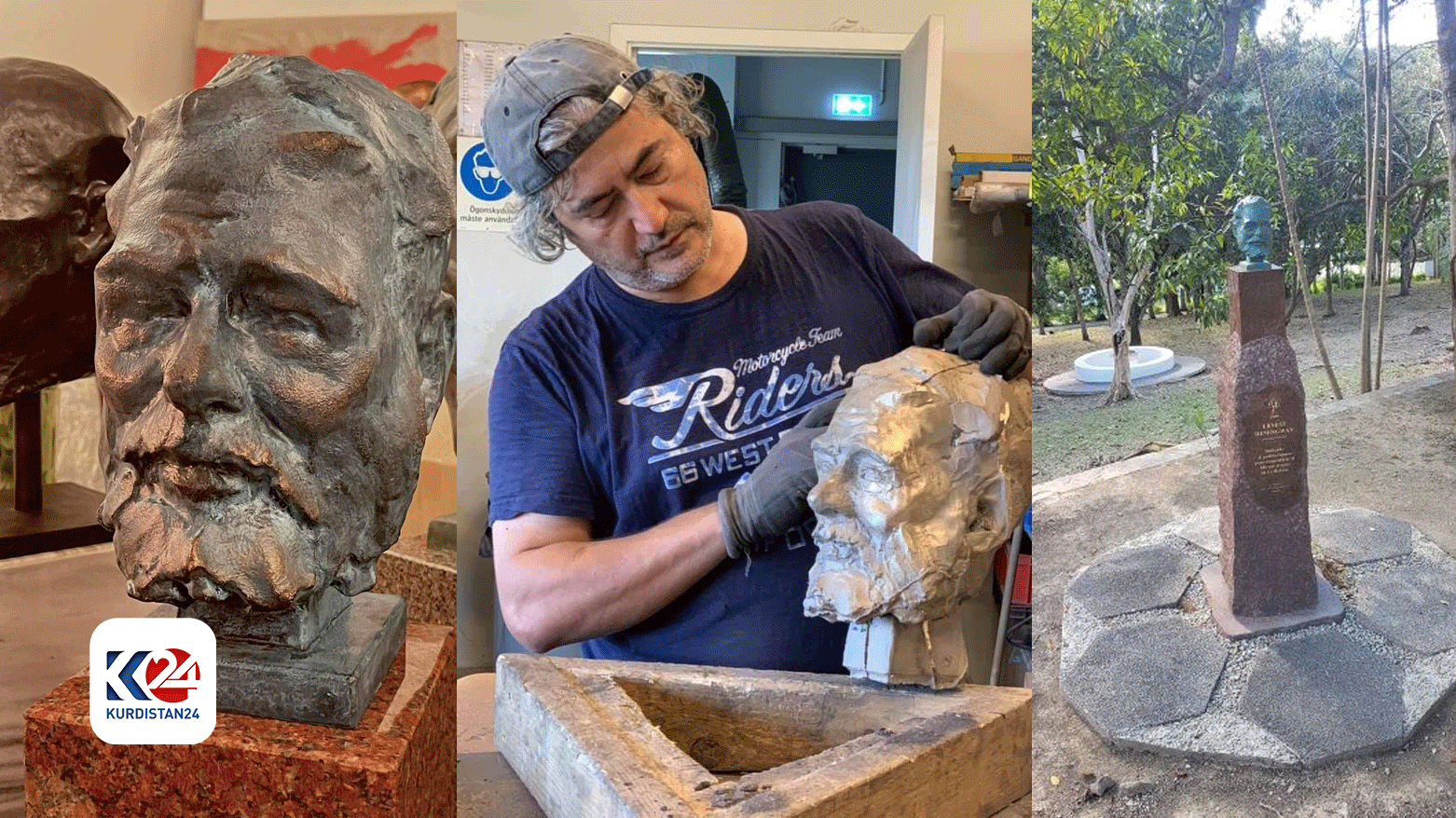 شوان کەمال پەیکەرێکی بۆ گەورە نووسەری ئەمەریکی ئەرنست همینگوای دروستکرد