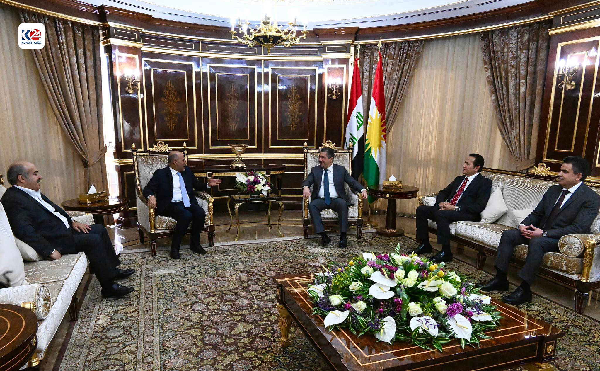 Kurdistan Region Prime Minister Masrour Barzani (top right) during his meeting with Ahmad Jarba, the leader of Syria's Tomorrow Movement, Oct. 23, 2023. (Photo: KRG)
