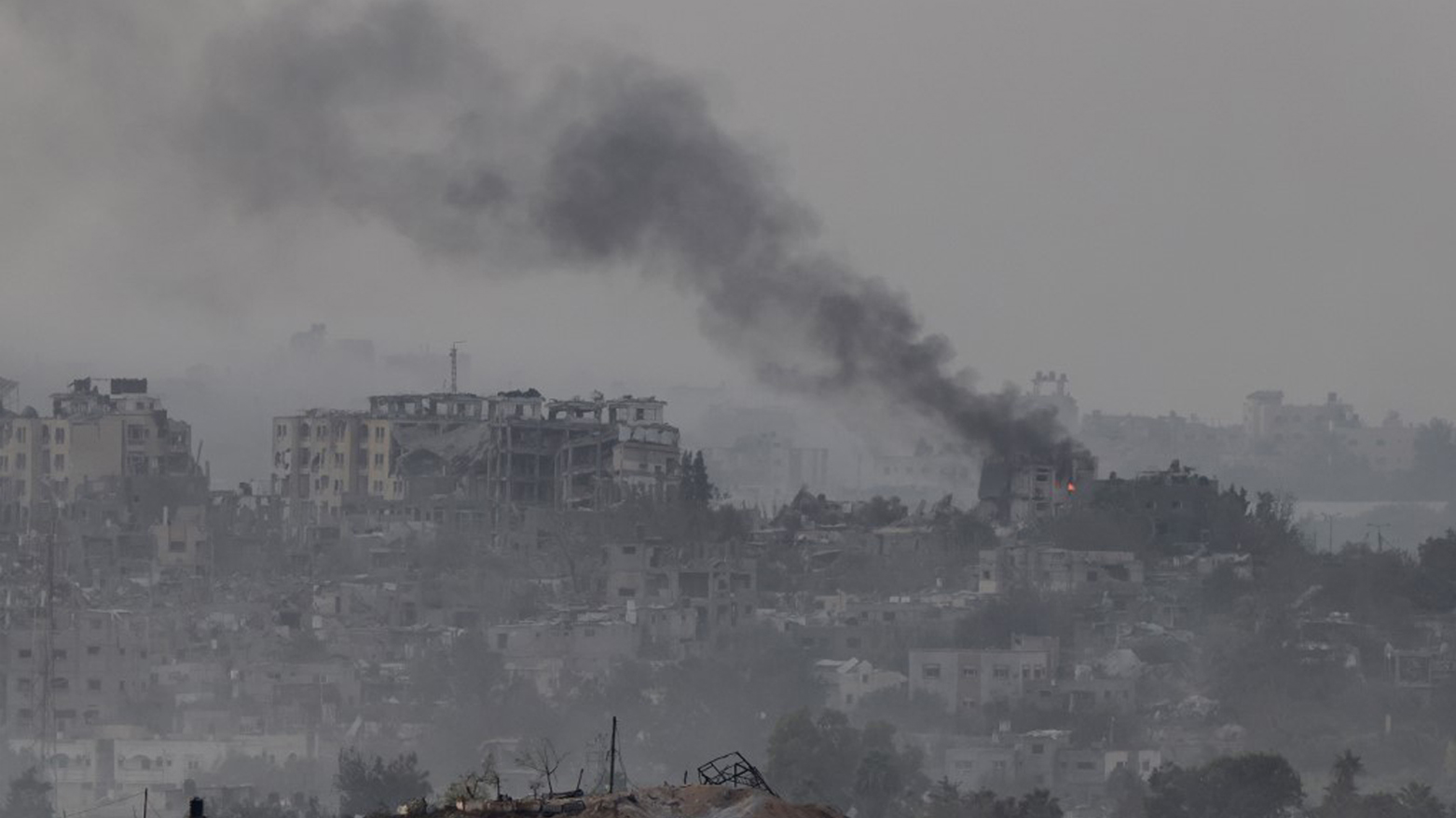 A picture taken from Israel's southern city of Sderot shows smoke rising following Israeli bombardment in the north of the Gaza Strip, Oct. 29, 2023. (Photo: Jack Guez/AFP)