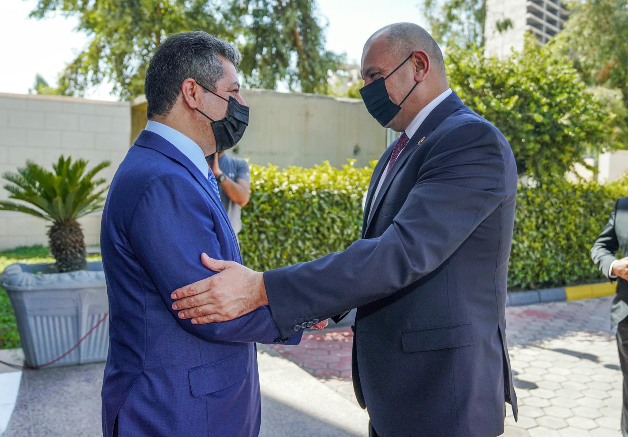 KRG Prime Minister Masrour Barzani (left) greets Jordanian Parliament Speaker in capital Erbil, Spt. 5, 2021. (Photo: KRG)