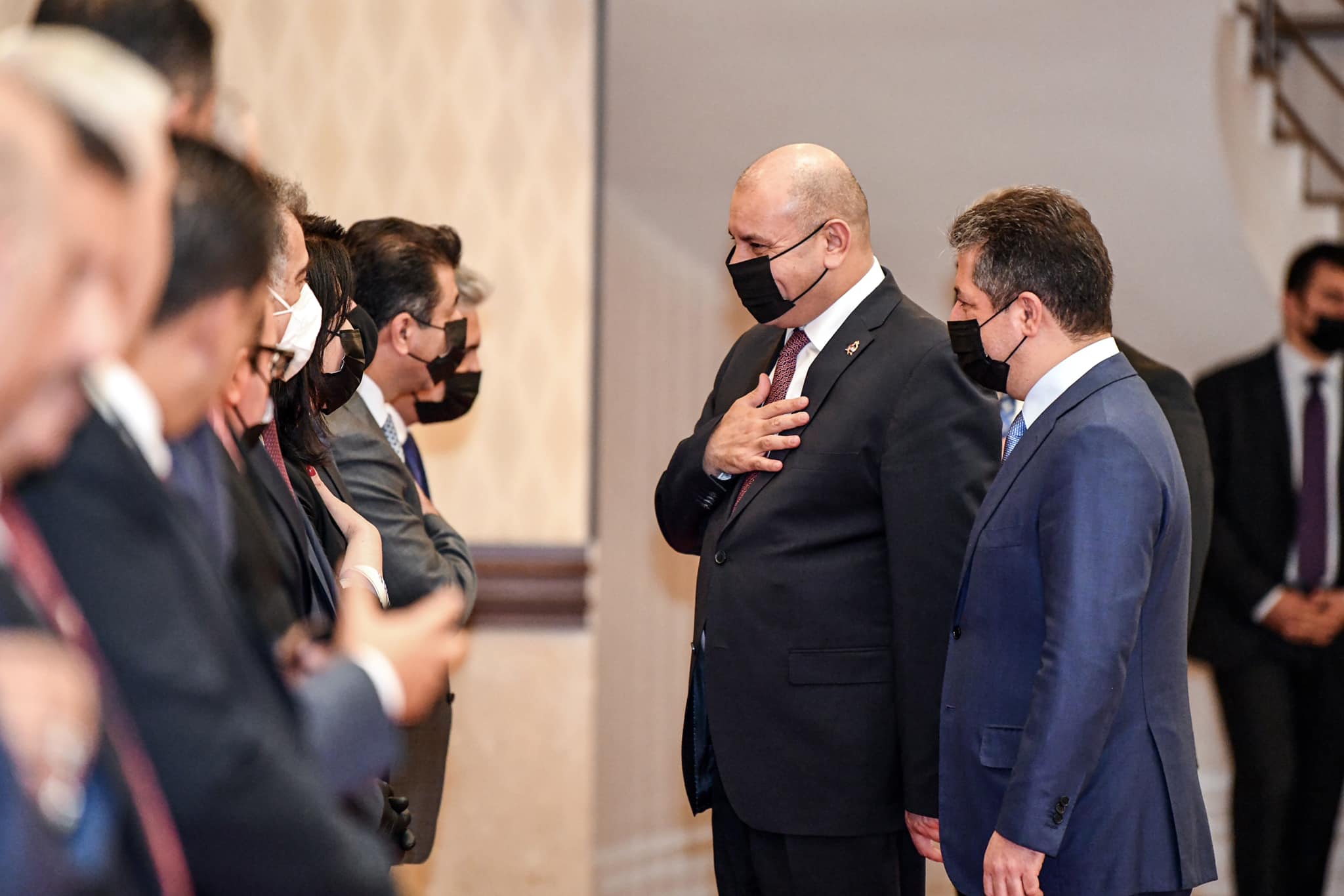 KRG PM Masrour Barzani introduces members of his cabinet to Jordanian Parliament Speaker Abdel Moneim al-Awdat in capital Erbil,  Spt. 5, 2021. (Photo: KRG)