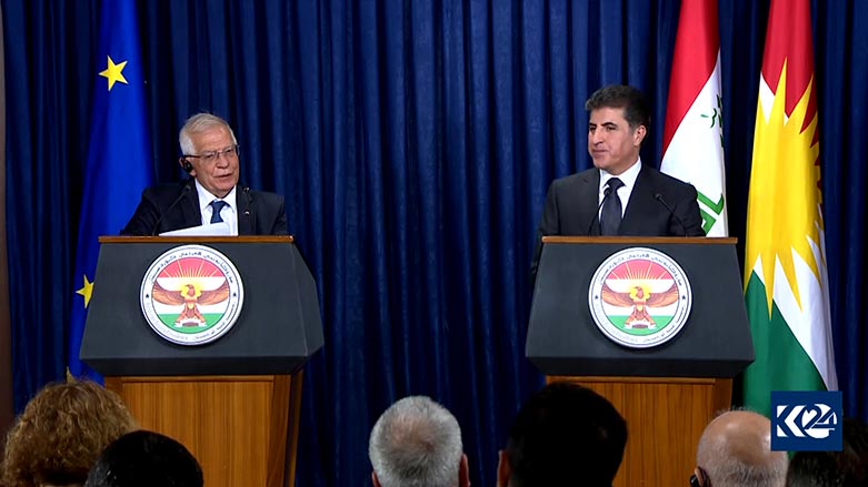 Kurdistan Region’s President, Nechirvan Barzani (Right) in a joint press conference with Josep Borrell, High Representative of the European Union for Foreign Affairs and Security Policy, Spt. 7, 2021. (Photo: Kurdistan 24)