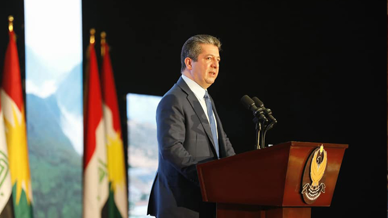 KRG PM Masrour Barzani is pictured giving a speech at the ceremony of announcing Soran as an autonomous administration, Sept. 14, 2021. (Photo: Erbil Governorate/Faceook)