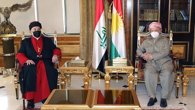 Masoud Barzani (Right), with the Patriarch Mar Awa III, Spt. 14. 2021. (Photo: Barzani Head Quarter)