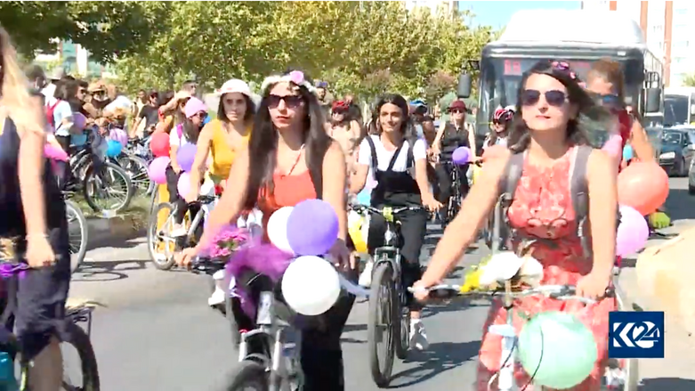 Women participating in the global Fancy Women Bike Ride in the Kurdish-majority city of Diyarbakir, Turkey on Sept. 19, 2021. (Photo: K24)