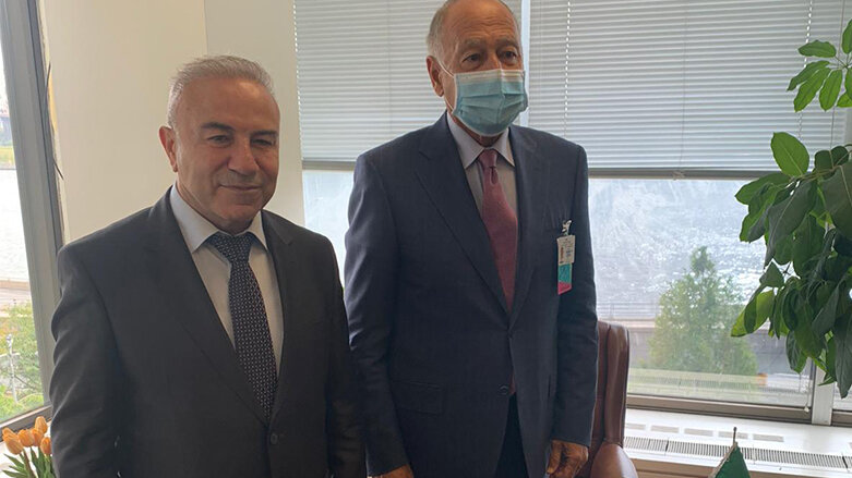 Abdul Hakim Bashar, vice-president of the National Coalition of Syrian Revolution and Opposition Forces, with the Secretary-General of the League of Arab States, September 22, New York (Photo: Abdul Hakim Bashar)