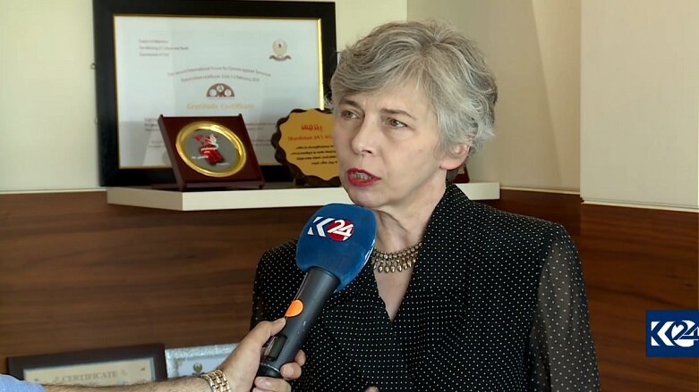 Former politician and President of the Italian Chamber of Deputies, Irene Pivetti speaks to Kurdistan 24 during visit to region. (Photo: K24)