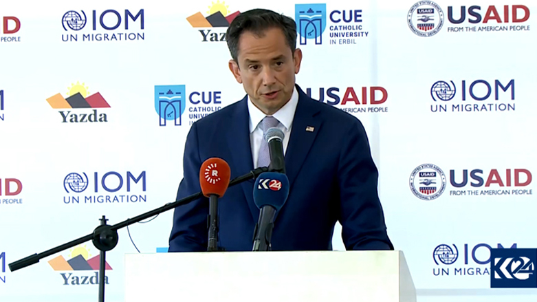 US Consul General to Erbil Robert Palladino speaks during an event for victims of the Yezidi Genocide, Sept. 28, 2021. (Photo: Screengrab/Kurdistan24)
