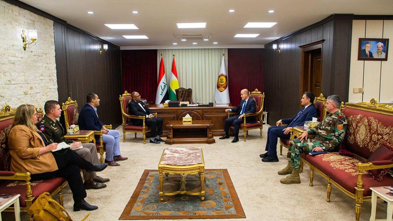 Peshmerga Minister of Affairs Shoresh Ismail (top right) during his meeting with US Consul General Irvin Hicks Jr. (top left) in Erbil, Sept. 5, 2022. (Photo: Ministry of Peshmerga)