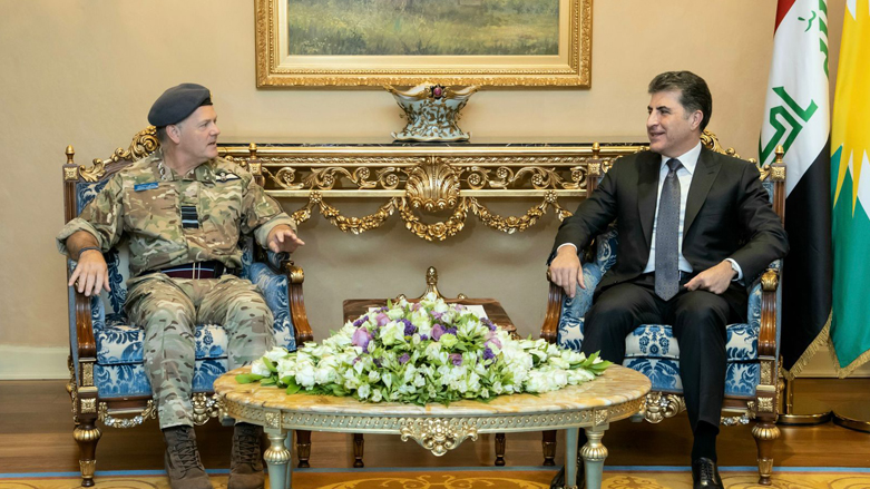 Kurdistan Region President Nechirvan Barzani (right) during his meeting with Air Marshal Martin ‘Sammy’ Sampson, the UK senior defense advisor to the Middle East and North Africa, Sept. 7, 2022. (Photo: Kurdistan Region Presidency)