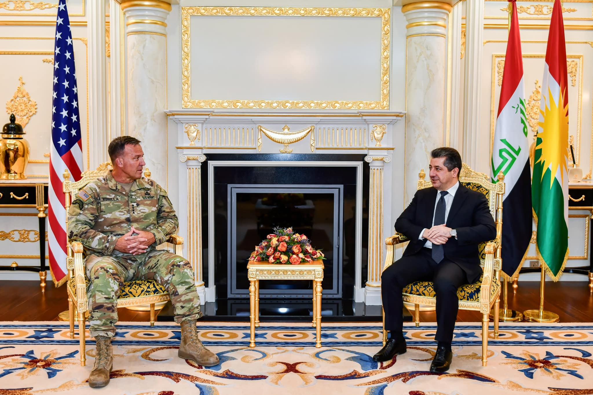 Prime Minister Masrour Barzani on Thursday met with Lt. General Michael Kurilla, the Commander of the US Central Command (Photo: KRG).
