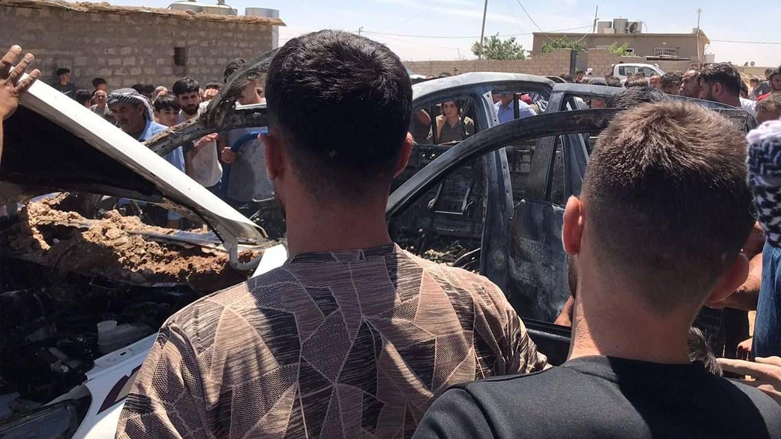 A PKK vehicle destroyed by Turkish drone attack in Makhmour camp, May 21, 2022. (Photo: Published in social media by Makhour camp's dwellers)