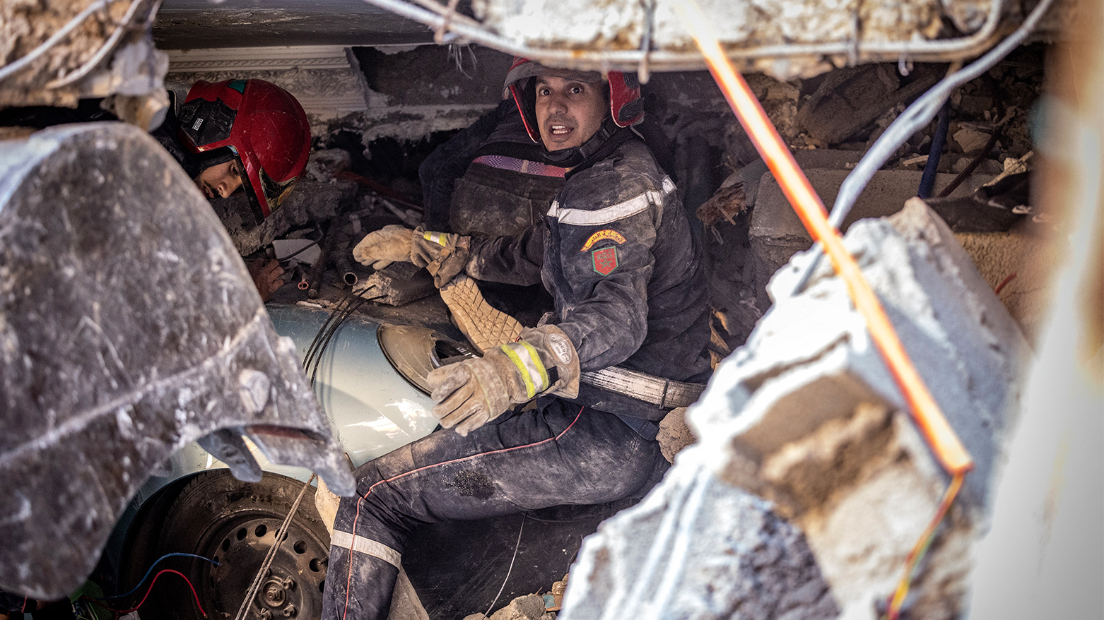 Rescue workers search for survivors in a collapsed house in Moulay Brahim, Al Haouz province, Sept. 9, 2023. (Photo: Fadel Senna/ AFP)
