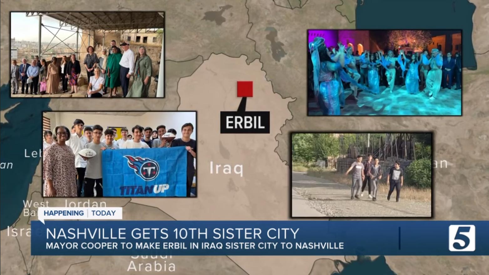 تصویری از گزارش شبکه پنج آمریکا درباره خواهرخواندگی اربیل و نشویل