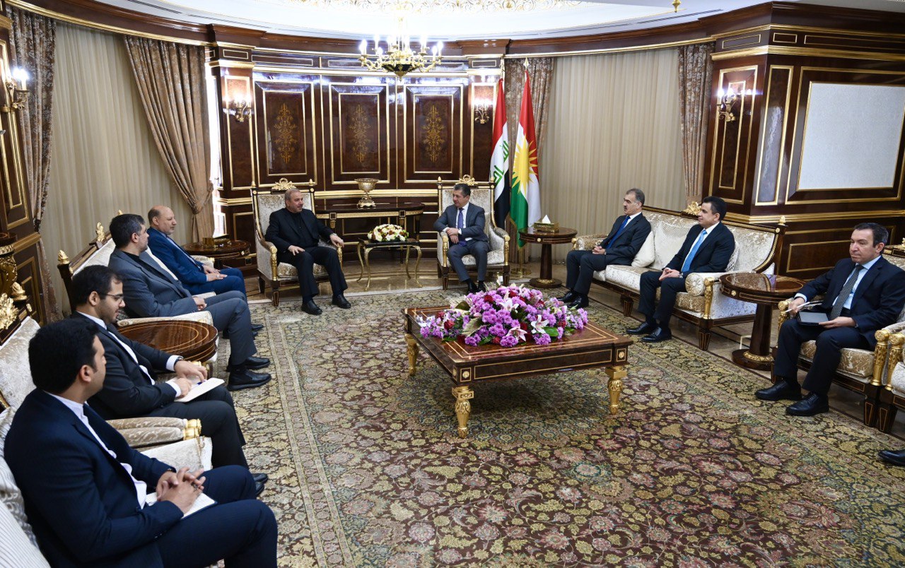 Kurdistan Region Prime Minister Masrour Barzani (top right) during his meeting with Iranian Ambassador to Iraq Mohammad Kazem al-Sadeq, Sept. 11, 2023. (Photo: KRG)