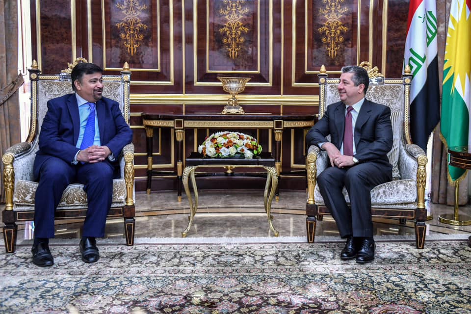 Kurdistan Region Prime Minister Masrour Barzani (right) during his meeting with IFC Regional Director for the Middle East, Pakistan, and Afghanistan Khawaja Aftab Ahmed, Sept. 13, 2023. (Photo: KRG)
