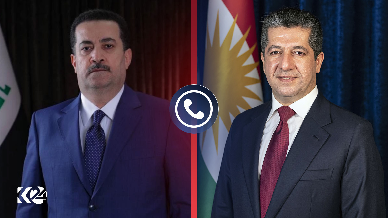 Kurdistan Region Prime Minister Masrour Barzani (right) and Iraqi Prime Minister Mohammed Shia' Al-Sudani. (Photo: Designed by Kurdistan 24)