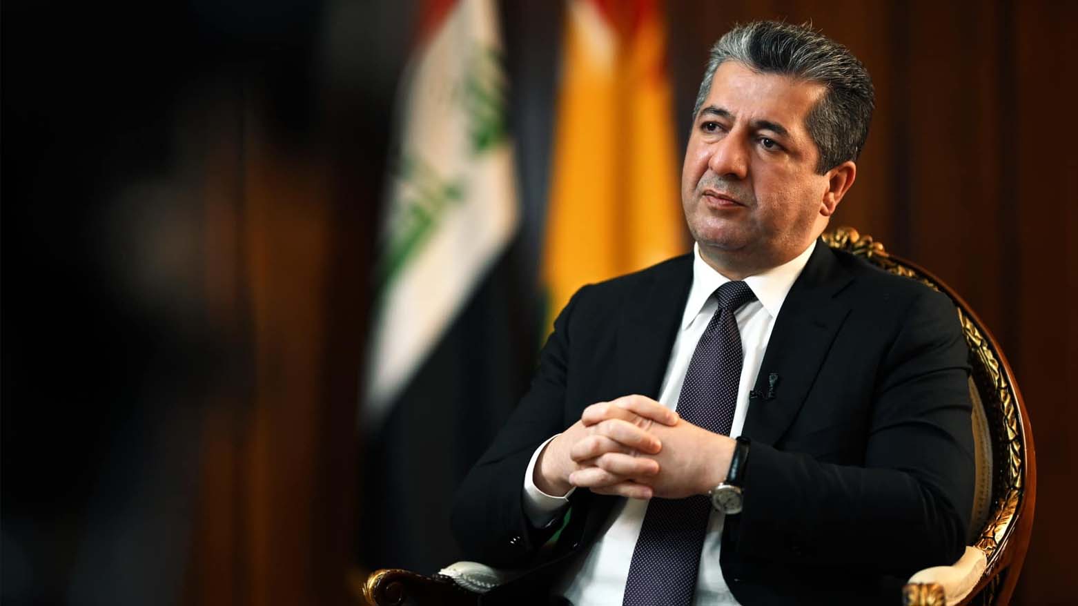 Kurdistan Region Prime Minister Masrour Barzani is pictured during a televised message in Erbil. (Photo: KRG)