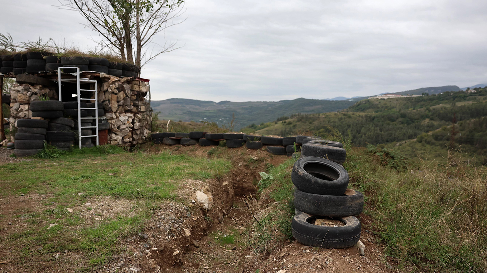 A photograph shows a trench at an Azerbaijan forces' base in Shusha, in Azerbaijan's controlled region of Nagorno-Karabakh, on September 23, 2023. (Photo: Emmanuel Dunand/ AFP)