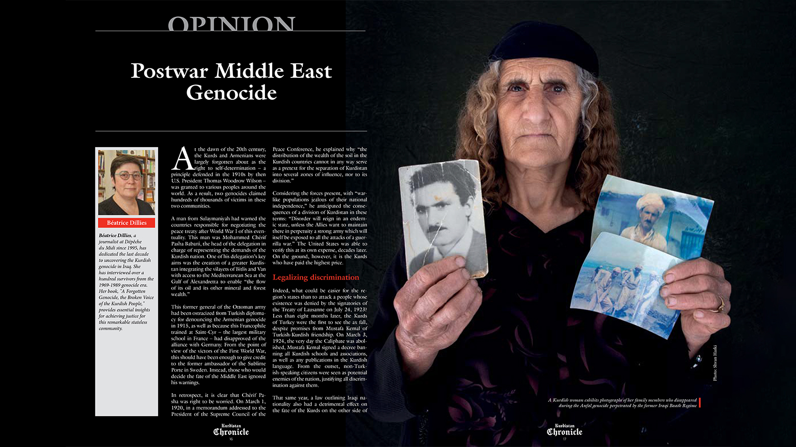 The frontpage of the article 'Postwar Middle East Genocide’ by Beatrice Dillies. (Photo: Kurdistan Chronicle)