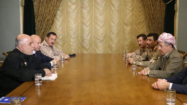 بارزانی و عەبادی پێشڕەوییەكانی پێشمەرگە و سوپا تاوتوێ دەكەن