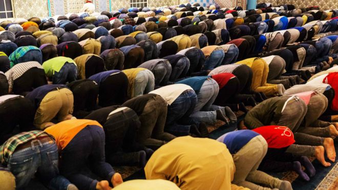 مسلمون هولنديون يؤدون صلاة التراويح عقب الإعلان عن بدء شهر الصوم في اليوم التالي.